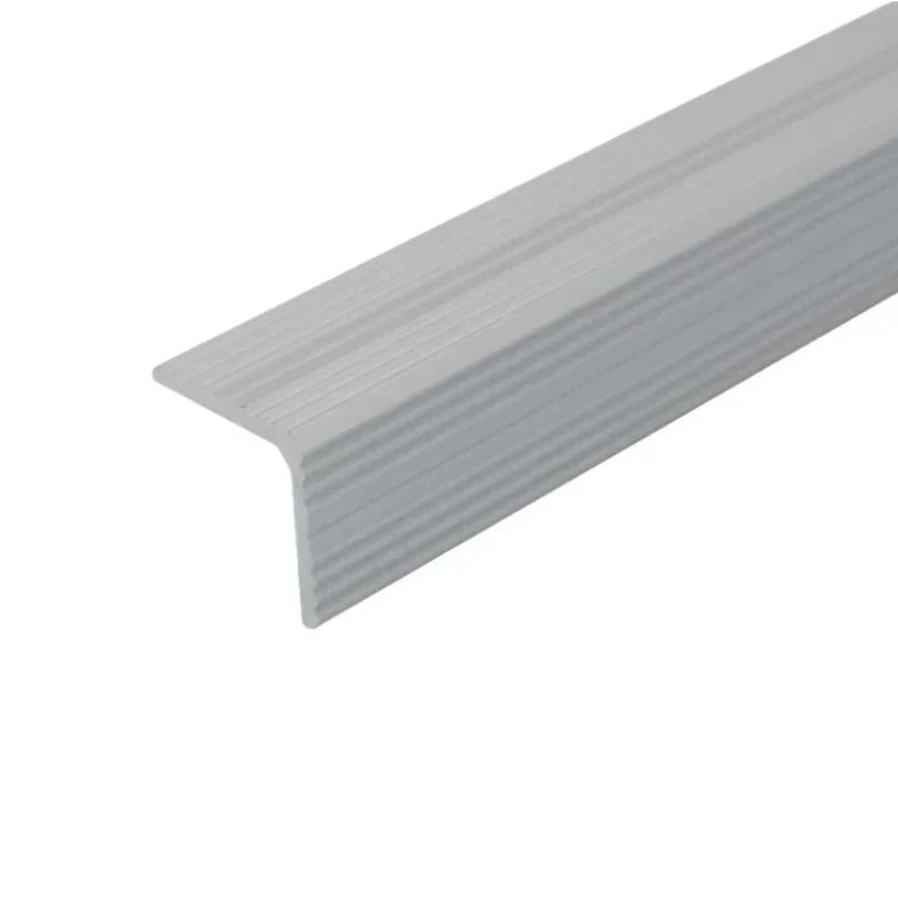 A40 25 x 25mm Anodised Aluminium Non Slip Ribbed Treads Stair Nosing Edge Trim Silver 2700mm x 25mm x 25mm