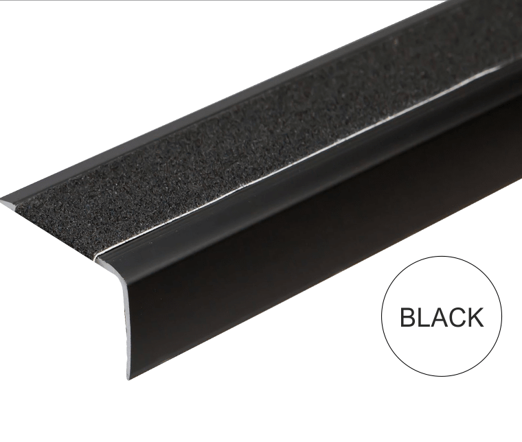 A44 41 x 26.6mm Anodised Aluminium Non Slip Stair Nosing Edge Trim With Non Slip Tape Black