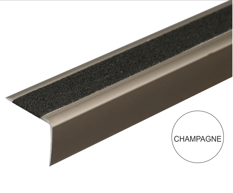 A44 41 x 26.6mm Anodised Aluminium Non Slip Stair Nosing Edge Trim With Non Slip Tape champagne