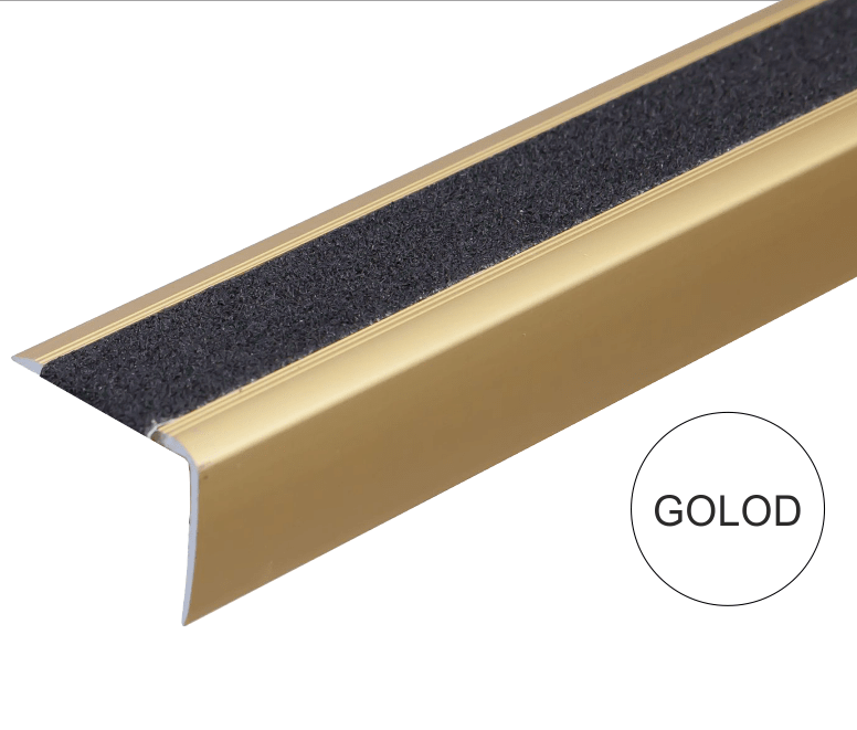 A44 41 x 26.6mm Anodised Aluminium Non Slip Stair Nosing Edge Trim With Non Slip Tape Gold