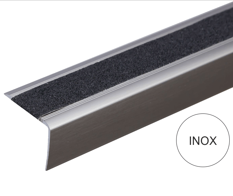 A44 41 x 26.6mm Anodised Aluminium Non Slip Stair Nosing Edge Trim With Non Slip Tape inox