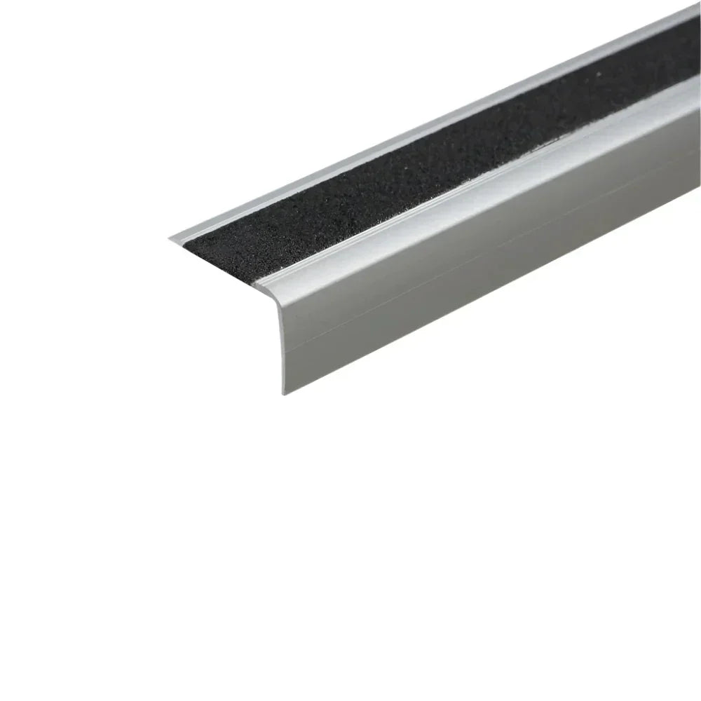 A44 41 x 26.6mm Anodised Aluminium Non Slip Stair Nosing Edge Trim With Tape Silver