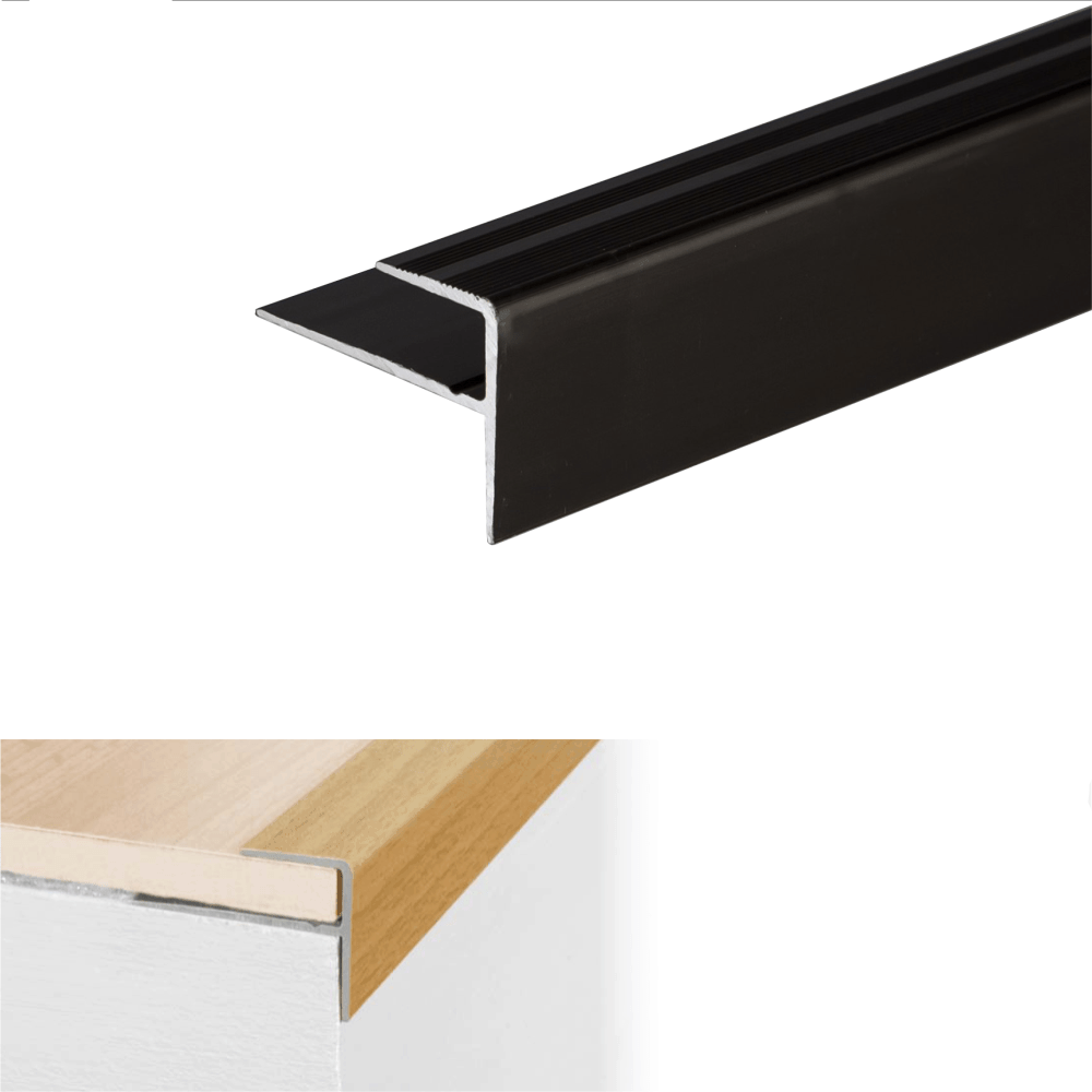 A60 15 x 22mm Push-In Anodised Aluminium Stair Nosing Edge Trim Black 1.8m