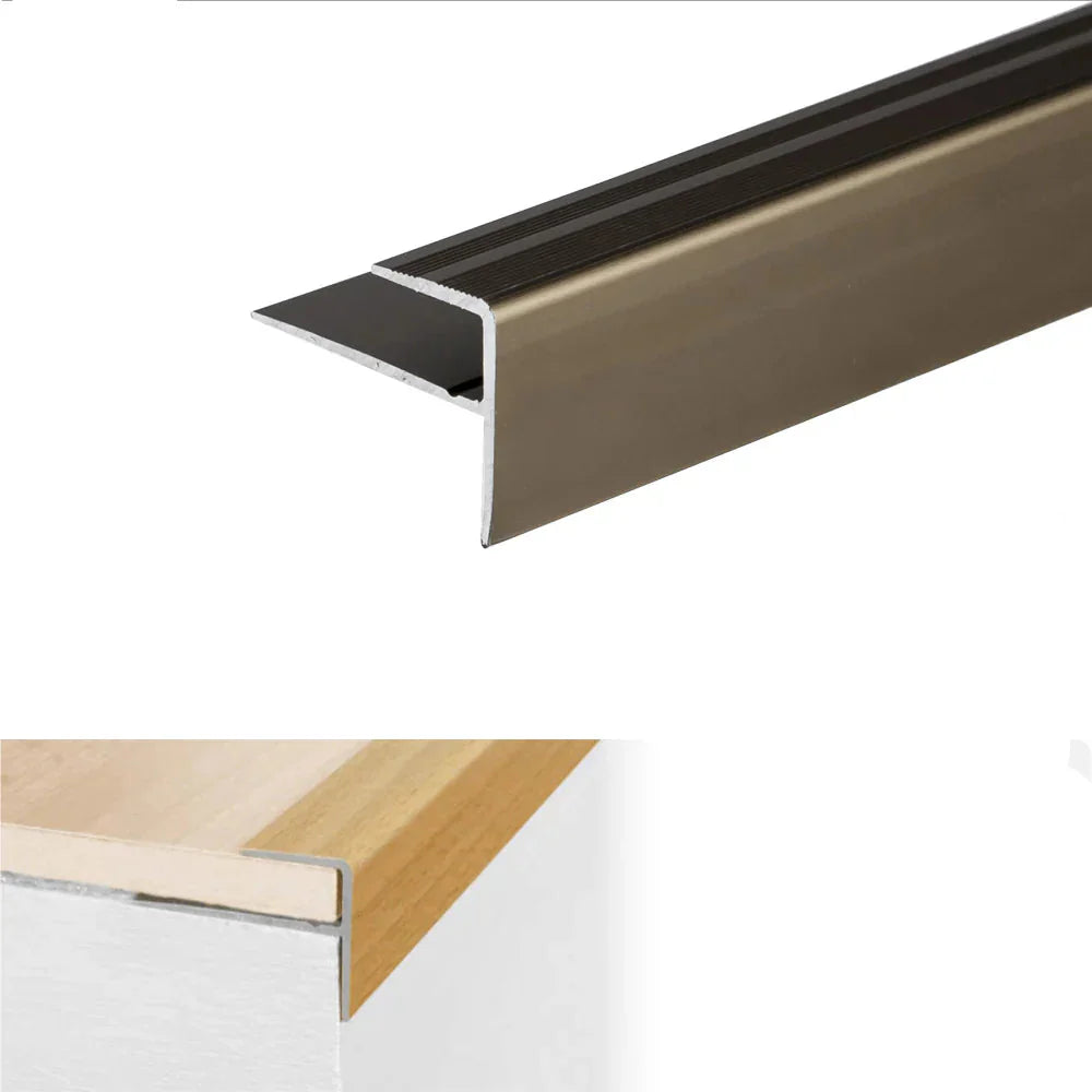 A60 15 x 22mm Push-In Anodised Aluminium Stair Nosing Edge Trim Champagne 1.8m