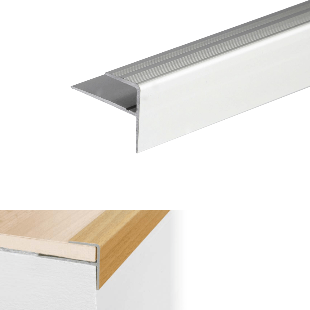 A60 15 x 22mm Push-In Anodised Aluminium Stair Nosing Edge Trim Silver 1.8m