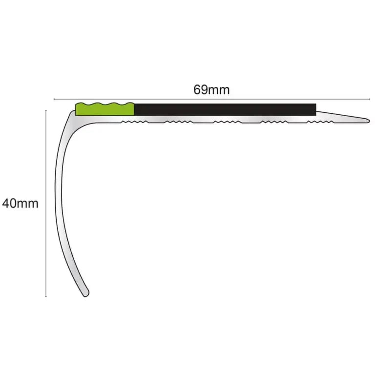 ASL25 69x40mm Tredsafe Aluminium Non Slip Stair Nosing Edge Trim With Pvc Insert