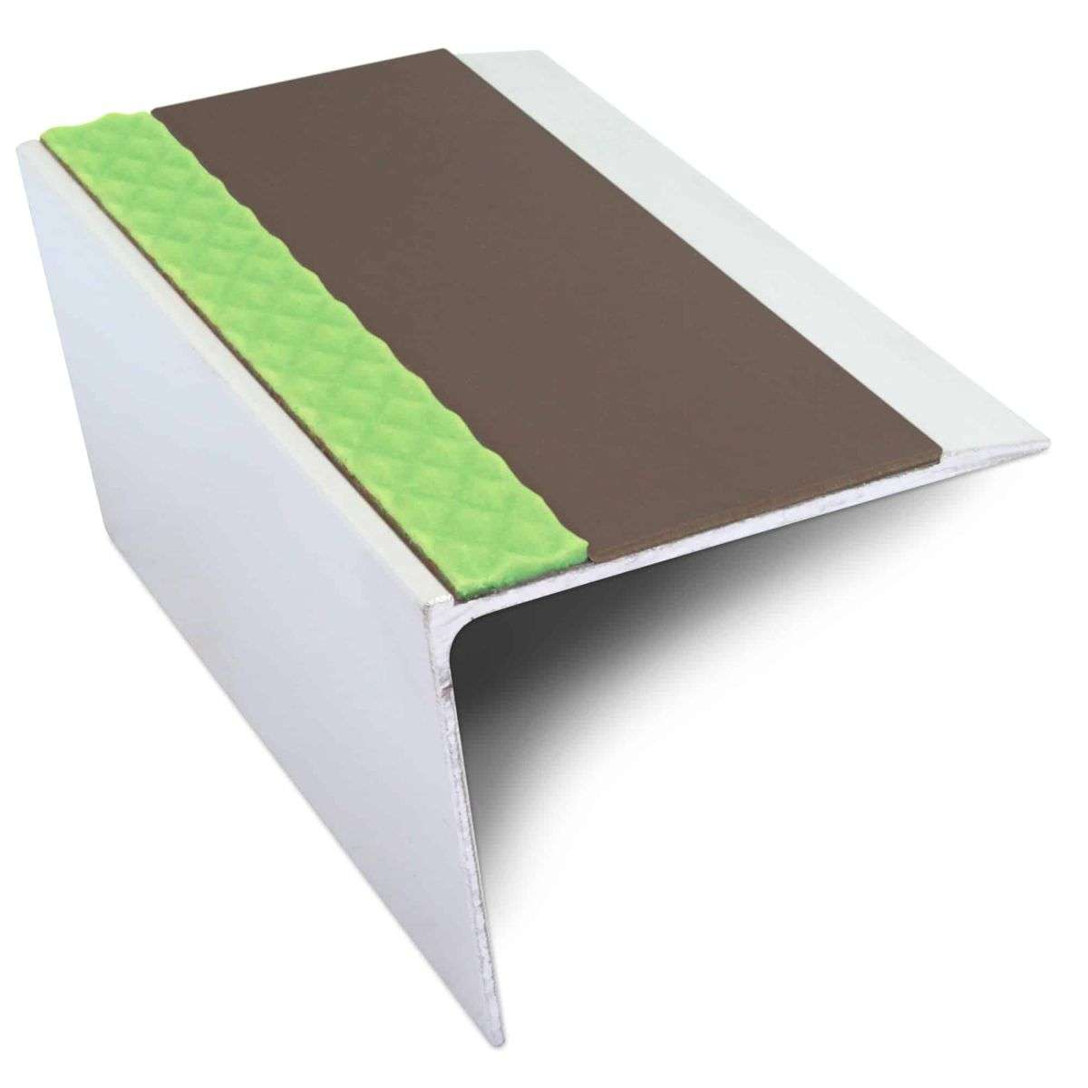 ASL26 67x55mm DDA Compliant Aluminium Non Slip Stair Nosing Edge Trim With Pvc Insert Brown