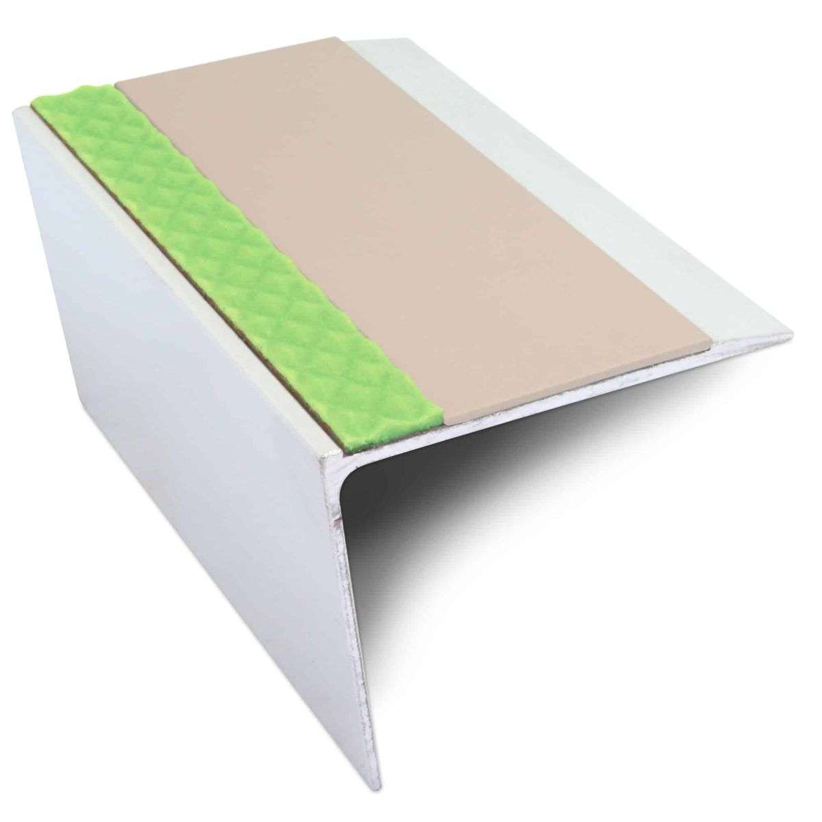 ASL26 67x55mm DDA Compliant Aluminium Non Slip Stair Nosing Edge Trim With Pvc Insert Beige