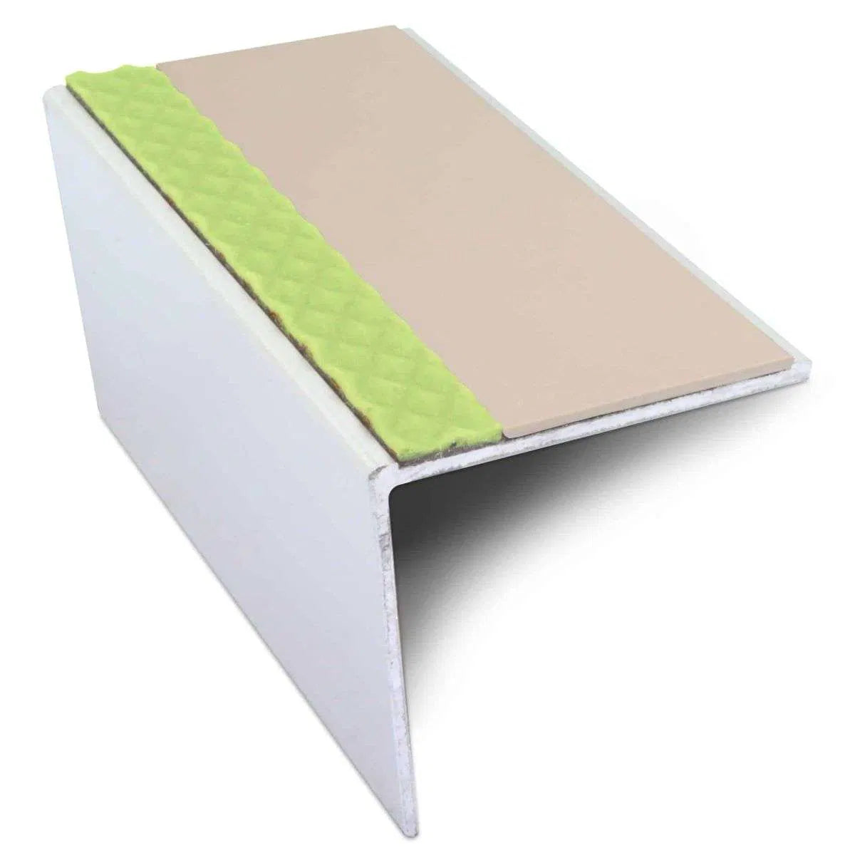 ASL19 56x55mm DDA Compliant Aluminium Non Slip Stair Nosing Edge Trim With Pvc Insert Beige