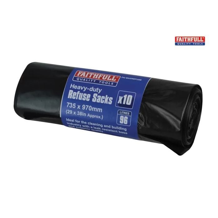 Faithfull Household Heavy Duty Refuse Sacks (Pack of 10) Black