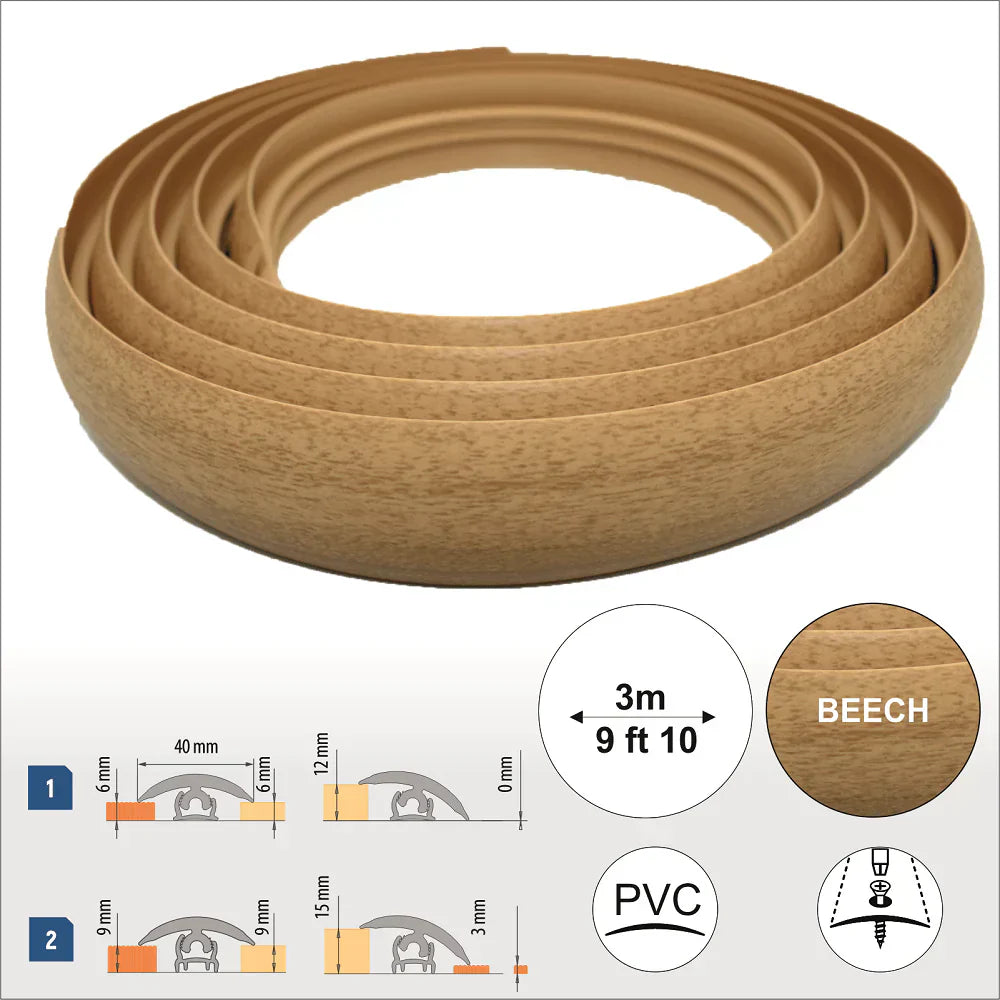 40mm PVC Flex Line Flooring Transition Strip – Flexible Threshold Profile