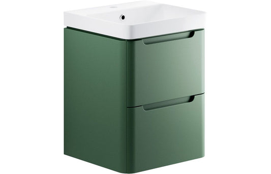 Stanton 500mm 2 Drawer Wall Hung Cloakroom Basin Unit (Basin Included) - Matt Sage Green