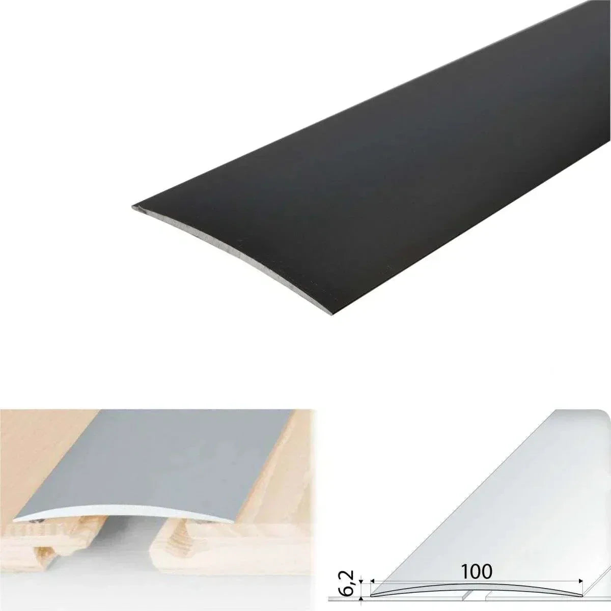 A72 Wide Aluminium Door Threshold Strip – Self-Adhesive 100mm Black 1000mm x 100mm