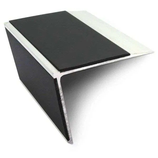 NSL28 DDA Compliant Aluminium Stair Nosing 75x58mm – Non-Slip Edge Trim with PVC Insert Black