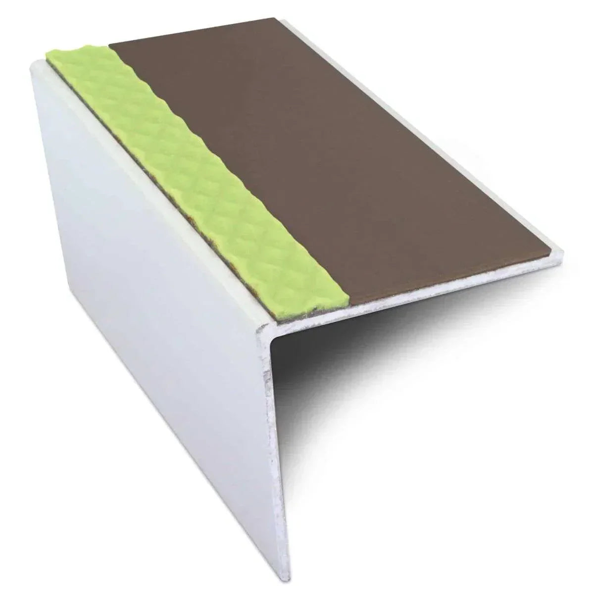 ASL20 57x55mm DDA Compliant Aluminium Non Slip Stair Nosing Edge Trim With Pvc Insert Brown