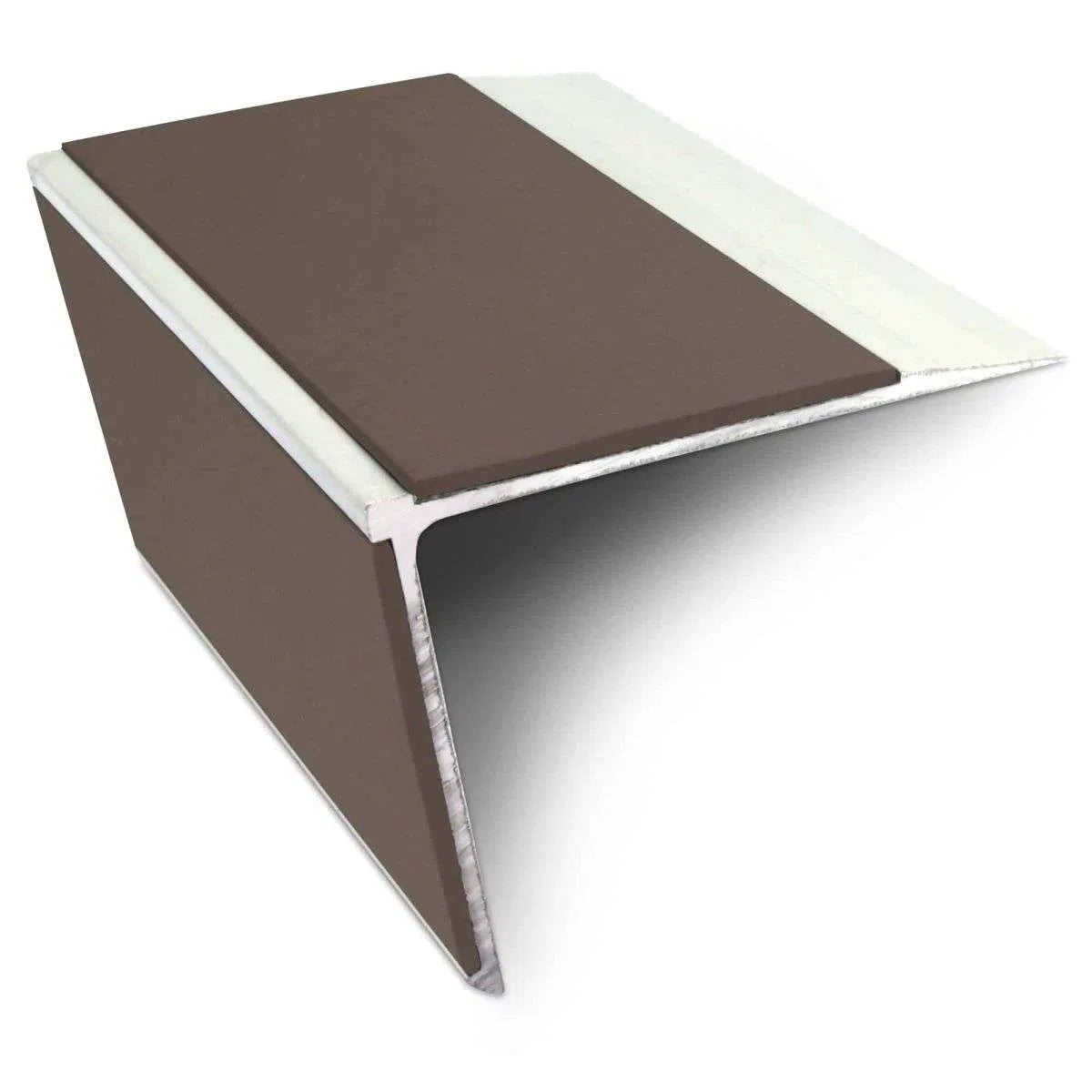 NSL28 DDA Compliant Aluminium Stair Nosing 75x58mm – Non-Slip Edge Trim with PVC Insert Brown