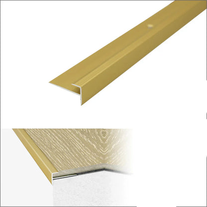 C24 28 x 14.5mm Anodised Aluminium LVT Stair nosing Edge Profile For 5mm Flooring Gold