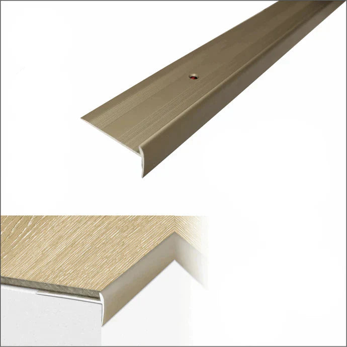 C27 44 x 20.5mm Anodised Aluminium LVT Stair nosing Edge Profile For 5mm Flooring champagne