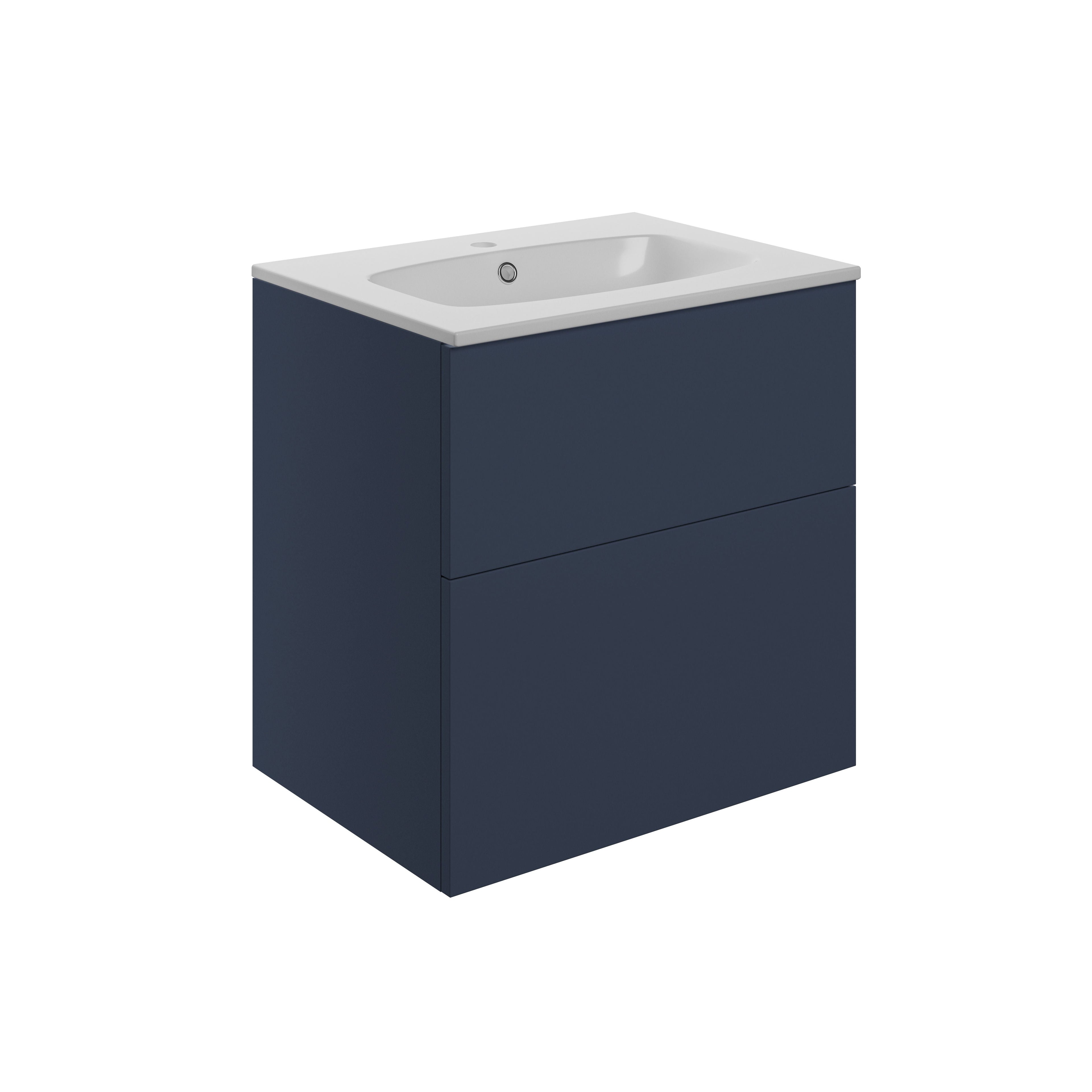 Fontmell 2 Drawer Wall Unit & Basin 610mm - Matt Deep Blue