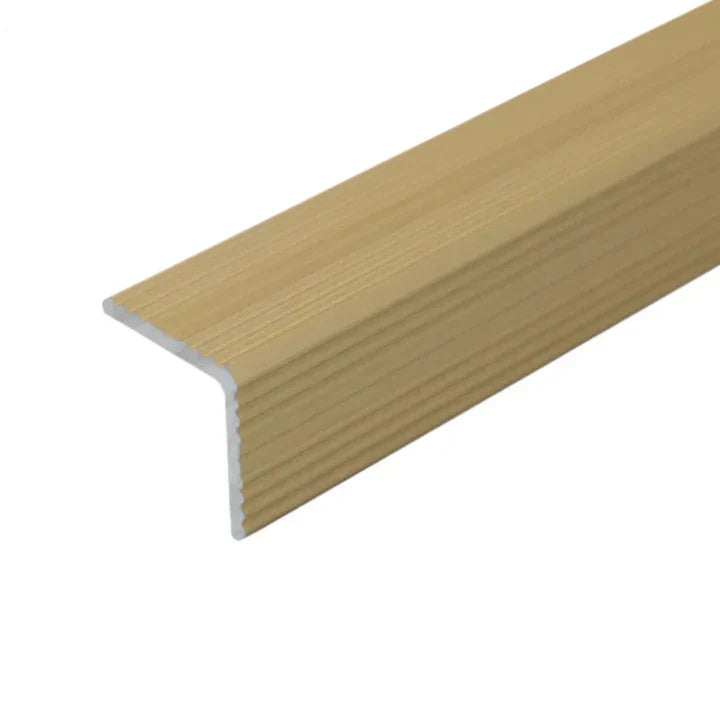 A35 20 x 20mm Anodised Aluminium Non Slip Ribbed Treads Stair Nosing Edge Trim Gold