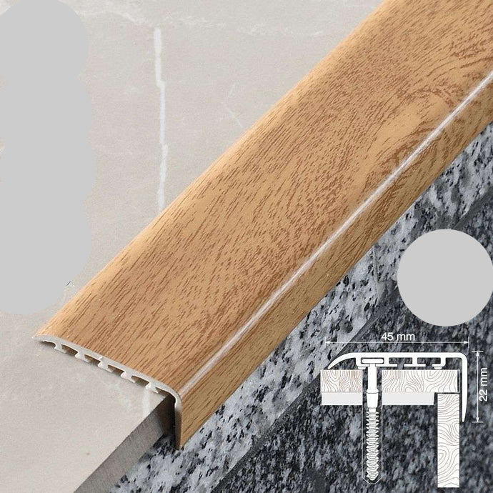 45x22mm Wood Effect PVC Stair Nosing – UPVC Edge Trim for Safe Step Protection Oak 4P 1.0m