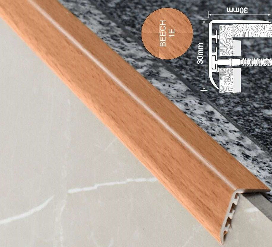 D-K0200 30 x 30mm Pvc Wood Effect Stair Nosing Edge Trim Beech 1E 1.0m