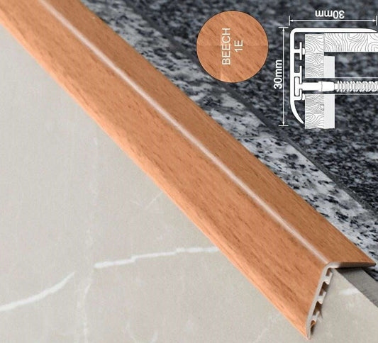 D-K0200 30 x 30mm Pvc Wood Effect Stair Nosing Edge Trim Beech 1E 1.0m