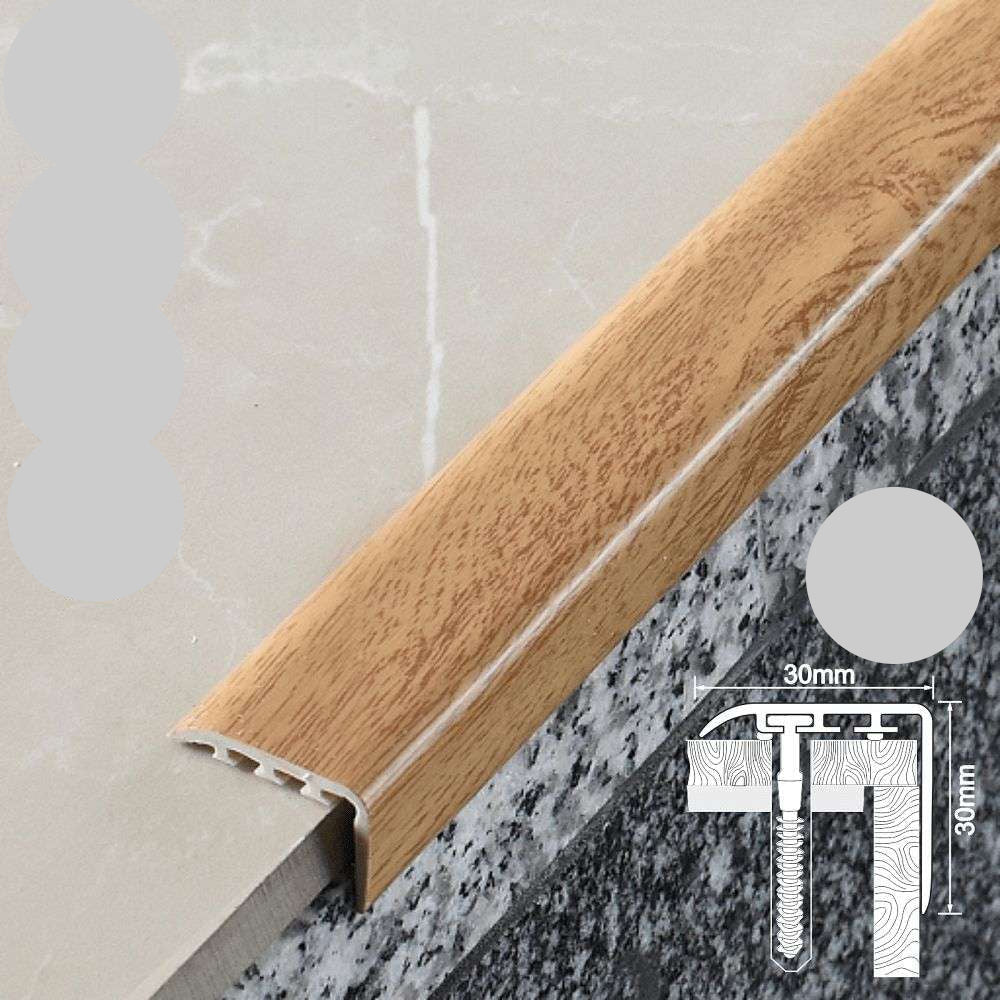 D-K0200 PVC Wood Effect Stair Nosing Edge Trim – 30 x 30mm UPVC Step Edge Protector Oak 4P 1.0m