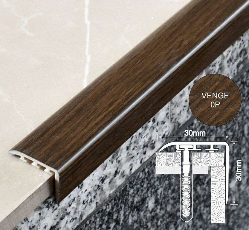 D-K0200 30 x 30mm Pvc Wood Effect Stair Nosing Edge Trim Venge 0P 1.0m