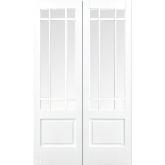 LPD Downham 1P 9L Clear Bevelled Glazed Internal Door Pairs 1981 x 1372mm Primed White