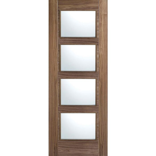 Vancouver Solid Core Internal Door - Prefinished - 4L Clear Glazed 1981 x 610mm Walnut WALVAN4L24