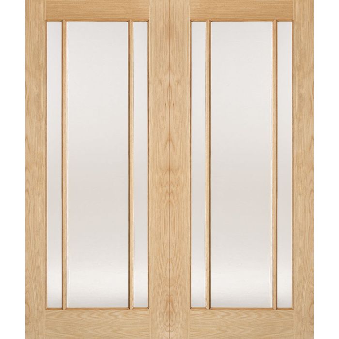 Lincoln Solid Core Internal Door Pair - Unfinished - Clear Glazed 1981 x 1372mm Oak OPRSOLIN54