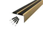 A37 36 x 20mm Anodised Aluminium Non Slip Rubber Stair Nosing Edge Trim With Inserts Gold With Black Rubber