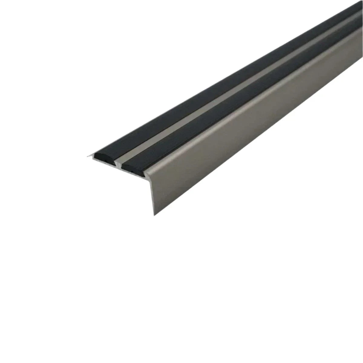A37 36 x 20mm Anodised Aluminium Non Slip Rubber Stair Nosing Edge Trim With Inserts Inox With Black Rubber
