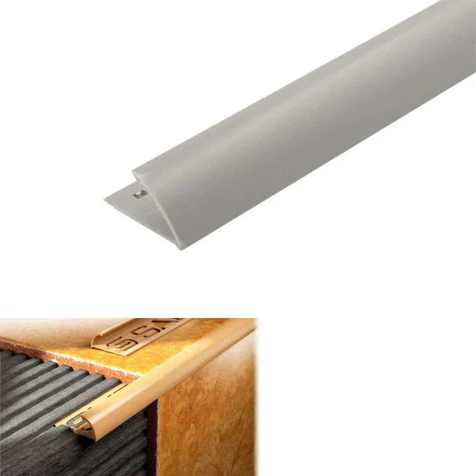 PVC Round Edge tile trim in 8, 10, or 12.5mm depth. 2.5m length. Ideal for tile edges, borders, or floor transitions. Clean, durable finish for wall or floor use. Medium Grey