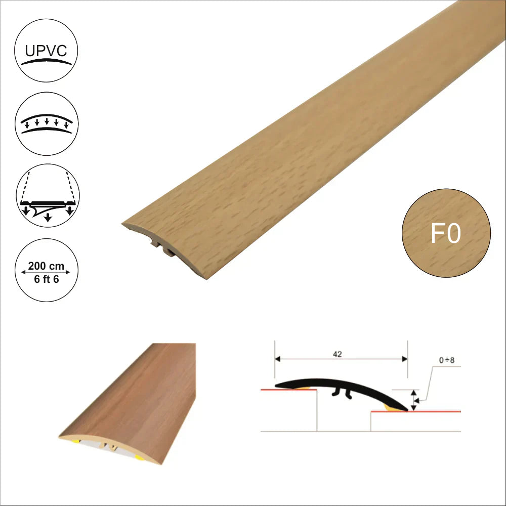 M-M0200 42mm PVC Wood Effect Flat Self-Adhesive Door Threshold Strip Beech F0 2.0m