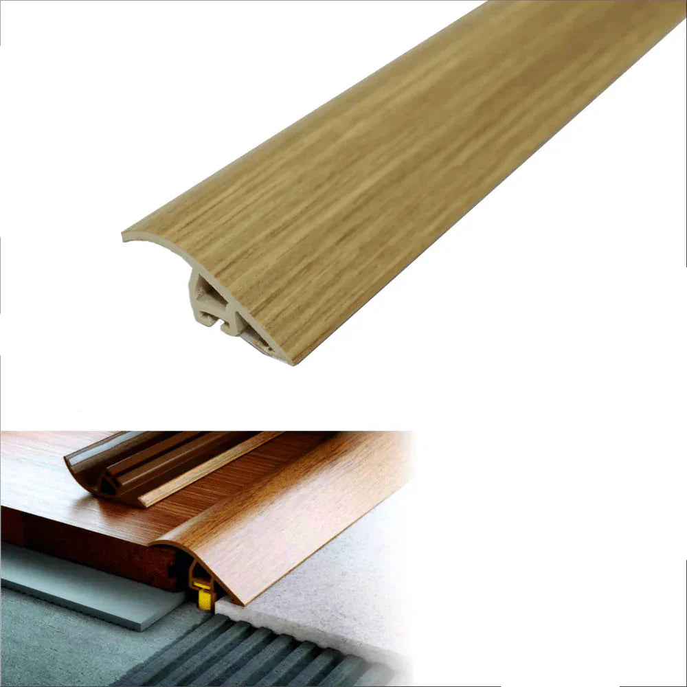 C40 PVC 40mm Wood-Effect Door Threshold Ramp Profile Natural Oak 1.86m
