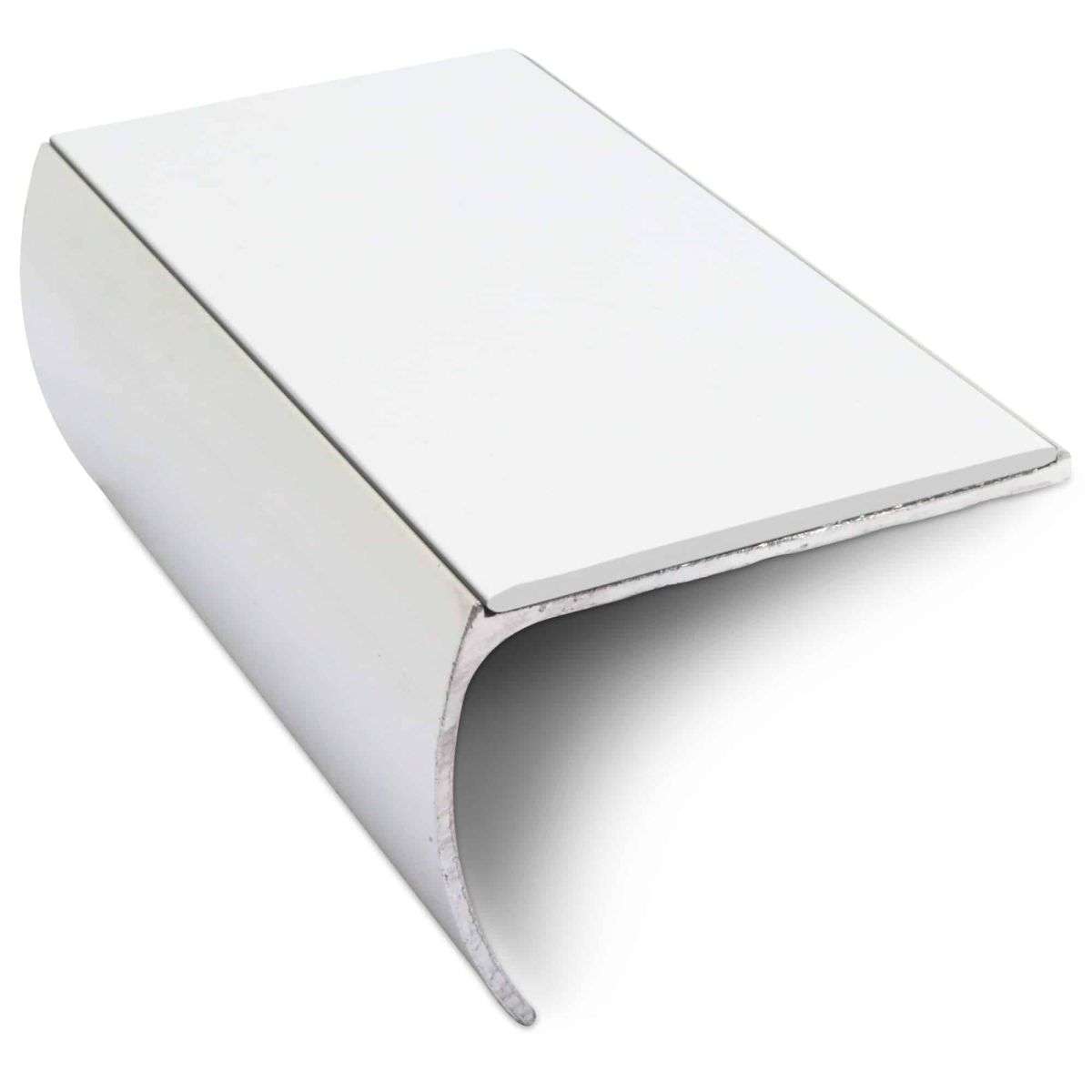 NSL03 57 x 40mm Aluminium Non Slip Stair Nosing Bullnose Edge Trim With Pvc Insert White