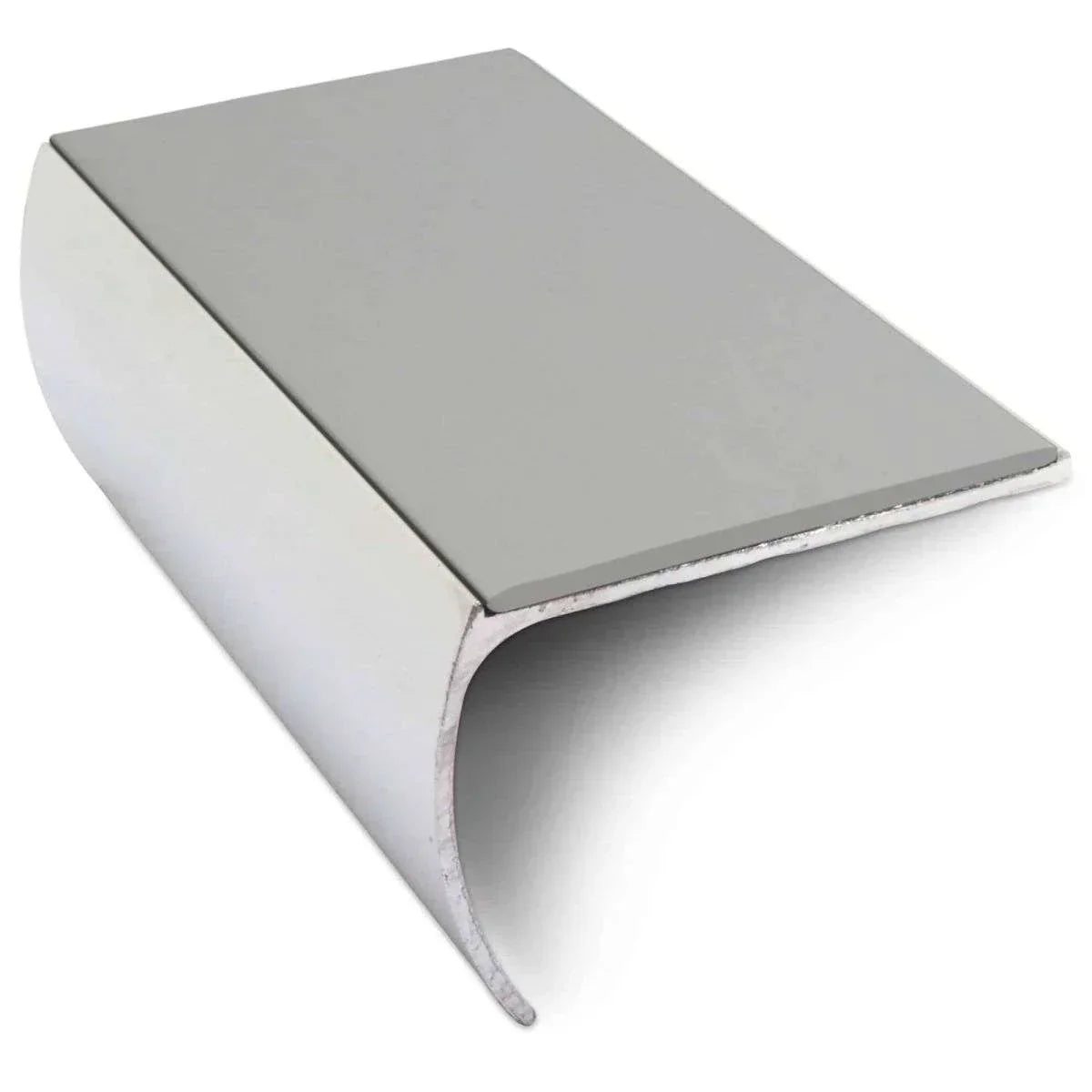 NSL03 57 x 40mm Aluminium Non Slip Stair Nosing Bullnose Edge Trim With Pvc Insert Dolphin Grey