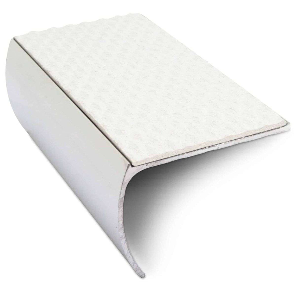 NSL03 Tredsafe 57 x 40mm Aluminium Non Slip Stair Nosing Bullnose Edge Trim With Pvc Insert White Tredsafe