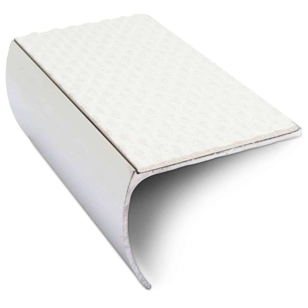 NSL03 Tredsafe 57 x 40mm Aluminium Non Slip Stair Nosing Bullnose Edge Trim With Pvc Insert White Tredsafe