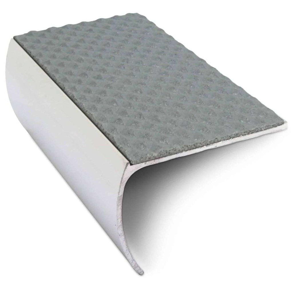 NSL03 Tredsafe 57 x 40mm Aluminium Non Slip Stair Nosing Bullnose Edge Trim With Pvc Insert Dolphin Grey Tredsafe