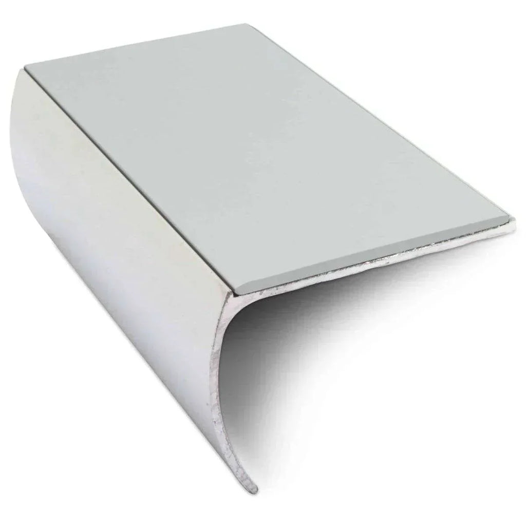NSL03 57 x 40mm Aluminium Non Slip Stair Nosing Bullnose Edge Trim With Pvc Insert Ice Grey