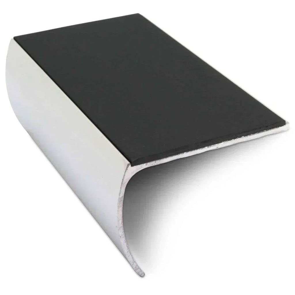 NSL03 57 x 40mm Aluminium Non Slip Stair Nosing Bullnose Edge Trim With Pvc Insert Black