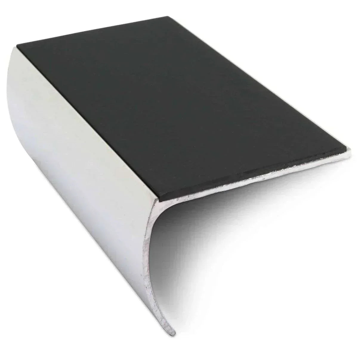 NSL03 57 x 40mm Aluminium Non Slip Stair Nosing Bullnose Edge Trim With Pvc Insert Black