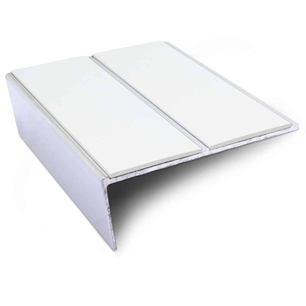 NSL10 85x32mm Aluminium Wide-Tread Stair Nosing with PVC Grip Insert White