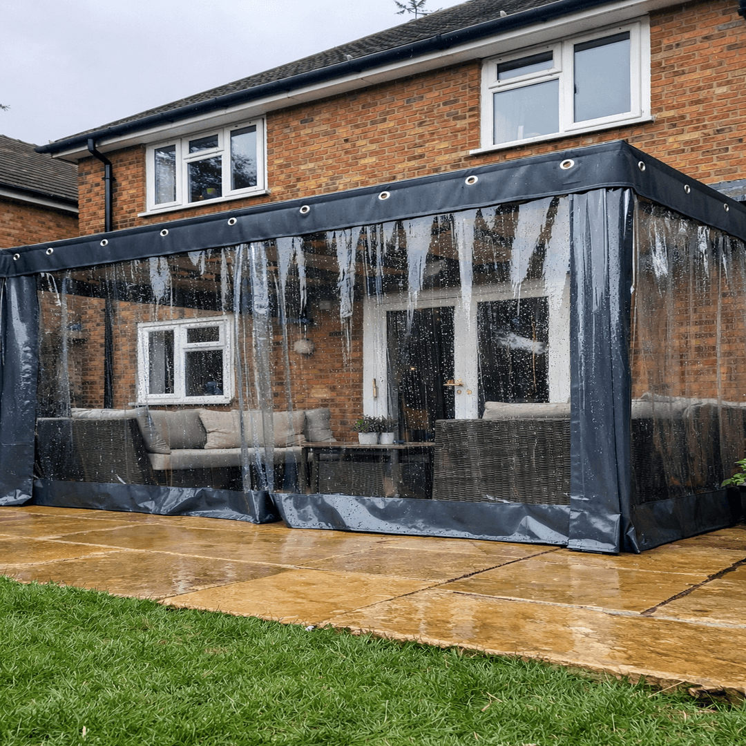 PVC Outdoor Waterproof Curtain 0.6mm with Eyelets and Hooks