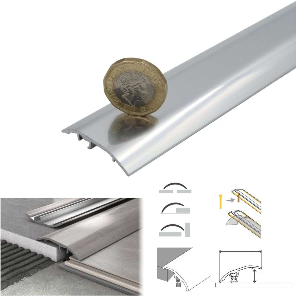 Aluminium Floor Edging Strip Door Threshold Adjustable for Smooth Floor Transitions S16 Chrome