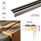 SA11 40 x 20mm Anodised Aluminium Self Adhesive Non Slip Rubber Stair Nosing Edge Trim With Insert