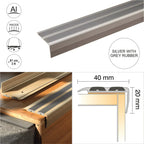 SA11 40 x 20mm Anodised Aluminium Self Adhesive Non Slip Rubber Stair Nosing Edge Trim With Insert